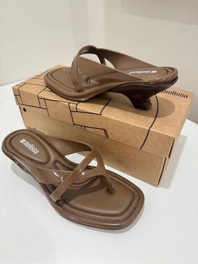 Melissa Brown Glossy Slingback Kitten Heel Sandals